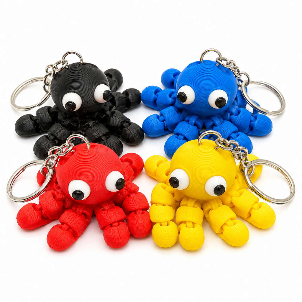 3Dify OctoFlex – Articulated Octopus Keychain (4-Pack)