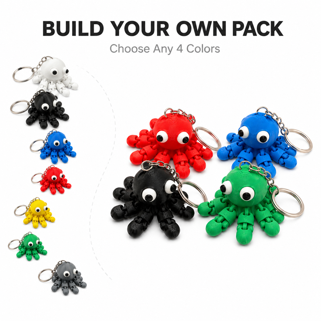 3Dify OctoFlex – Articulated Octopus Keychain (4-Pack)
