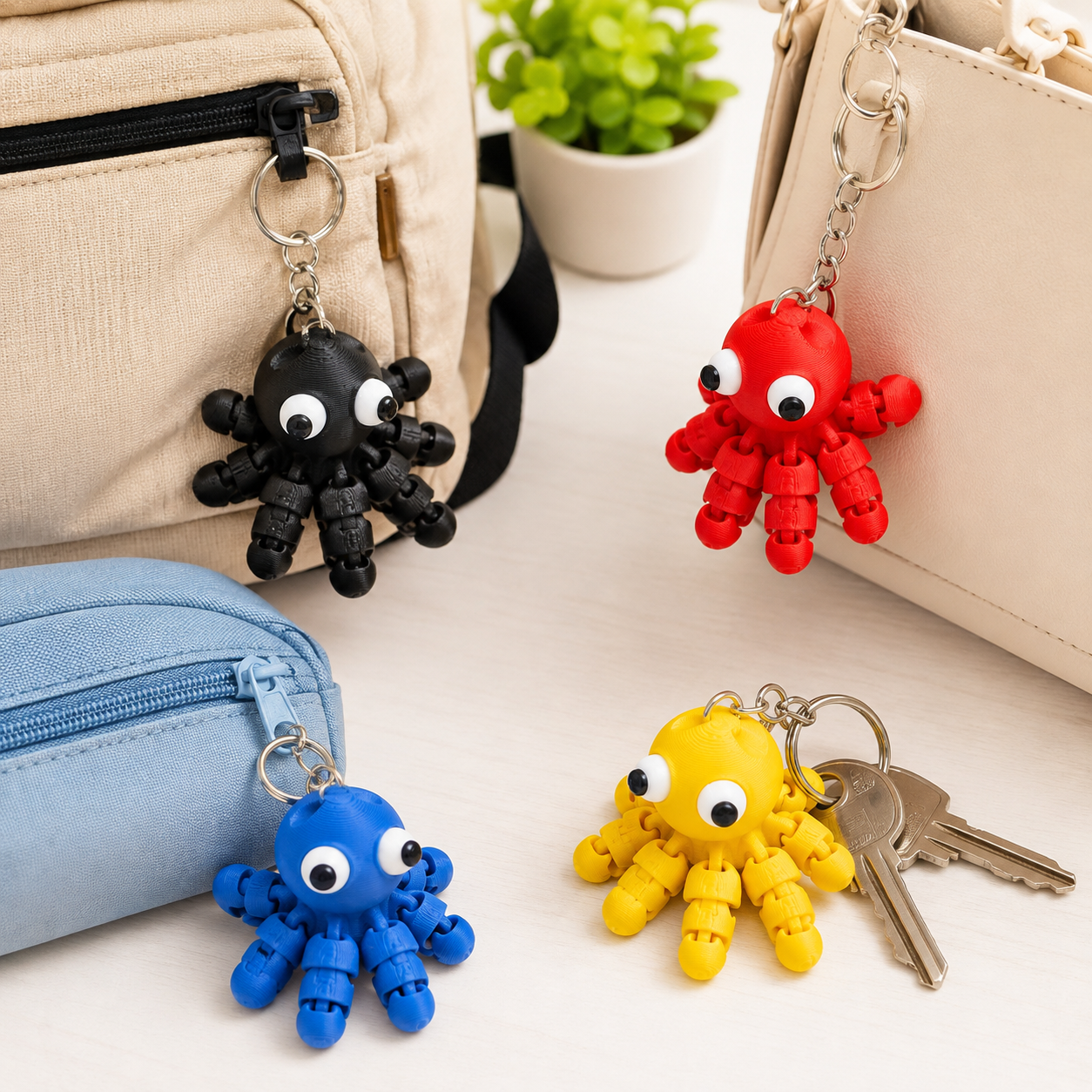 3Dify OctoFlex – Articulated Octopus Keychain (4-Pack)