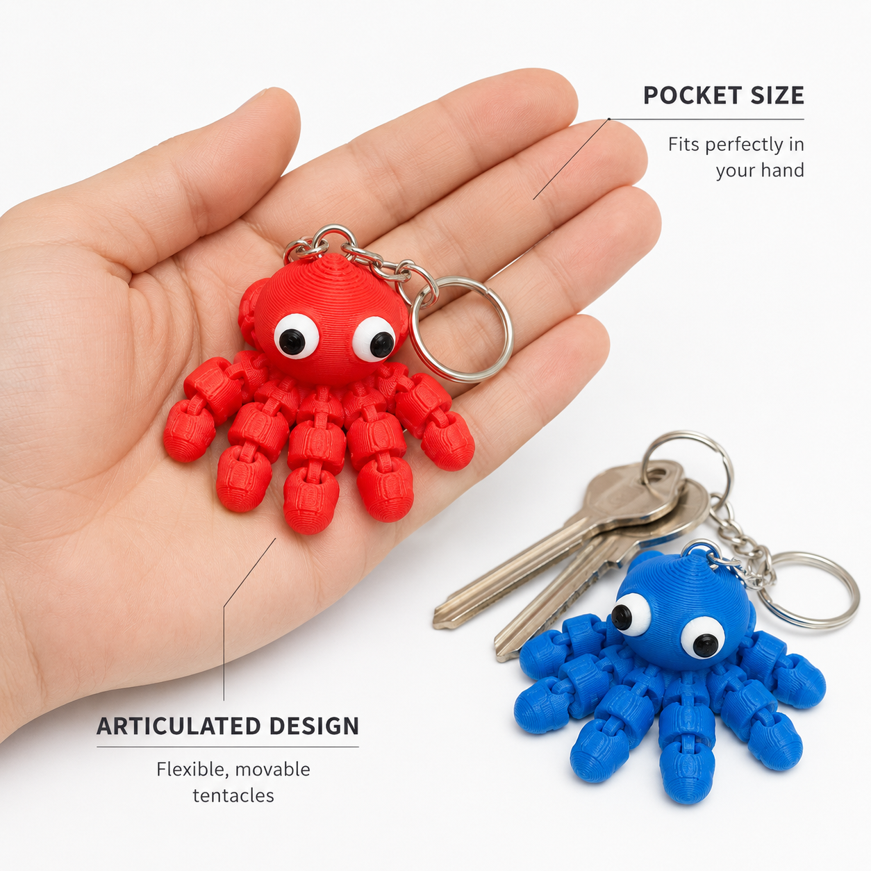 3Dify OctoFlex – Articulated Octopus Keychain (4-Pack)