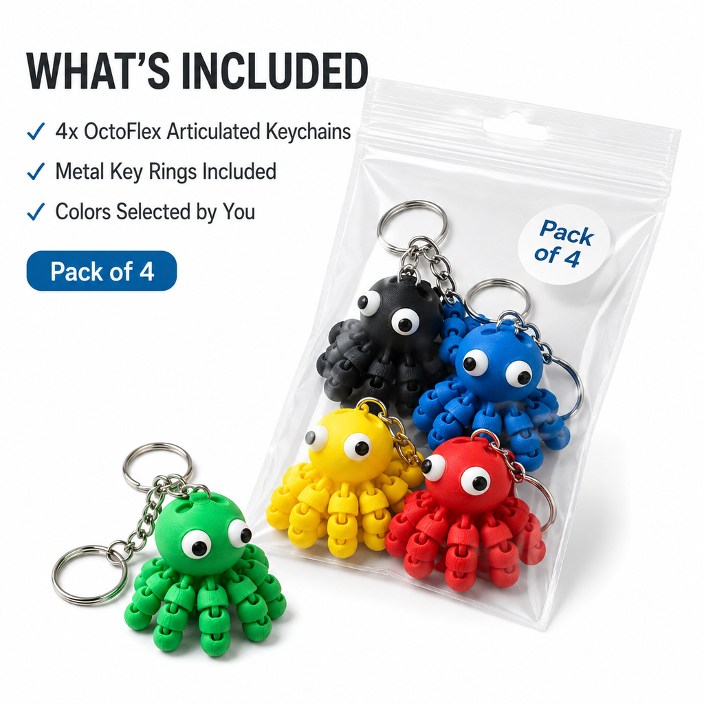 3Dify OctoFlex – Articulated Octopus Keychain (4-Pack)